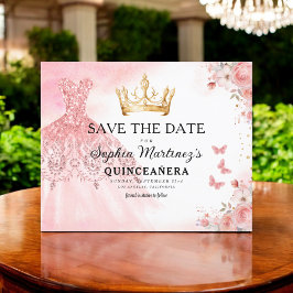 Flyer Princesa de oro rosa floral Cumpleaños Quinceanera