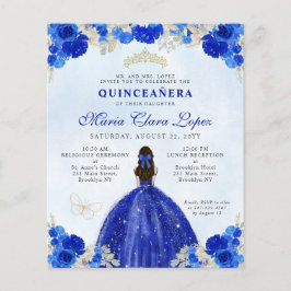 Flyer Princesa floral de oro azul barata Quinceañera