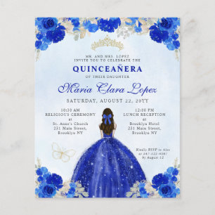Flyer Princesa floral de oro azul barata Quinceañera