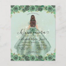 Princesa floral de oro verde barata Quinceanera