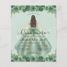Flyer Princesa floral de oro verde barata Quinceanera