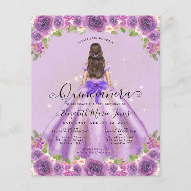 Flyer Princesa morada barata de luz floral (Frente)