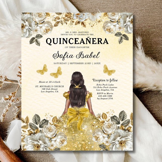 Flyer Princesa Quinceanera de la Mariposa de Oro Floral (Subido por el creador)