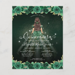 Flyer Princesa Verde Floral Barata Cumpleaños Quinceaner