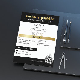 Flyer Profesional de código QR del notario de oro y negr
