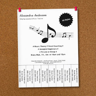 Flyer Profesor de Música en Blanco y Negro Tiras Desgarr