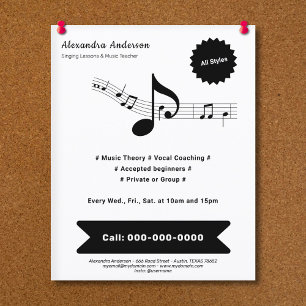 Flyer Profesor de Música Simple, Negro y Blanco