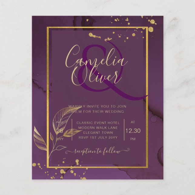 Flyer PROFUNDO PURPLE GOLD DEJA Invitación a la boda (Frente)