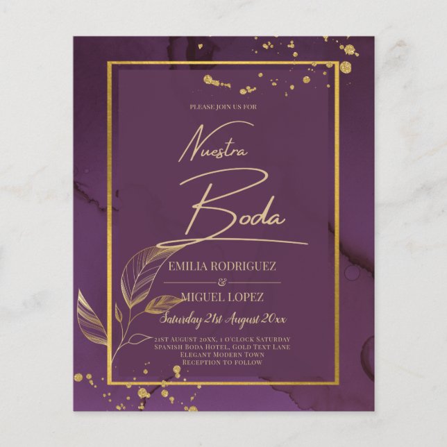 Flyer PROFUNDO PURPLE GOLD DEJA Invitación a la boda (Frente)