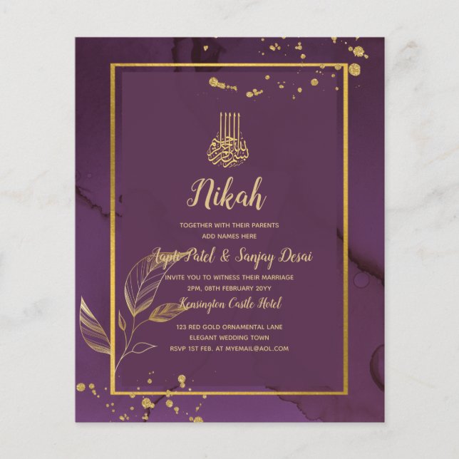 Flyer PROFUNDO PURPLE GOLD DEJA Invitación a la boda (Frente)