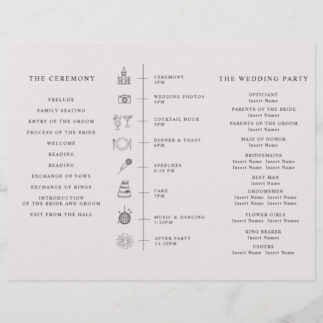 Flyer Program Minimalist Timeline for a Modern Wedding. (Atrás)