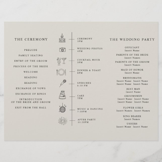 Flyer Program Minimalist Timeline for a Modern Wedding. (Atrás)