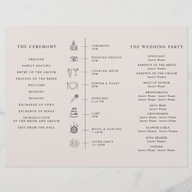 Flyer Program Minimalist Timeline for a Modern Wedding. (Atrás)