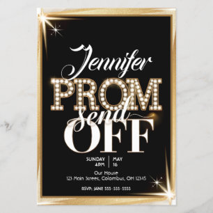 Flyer PROM personalizado SEND-OFF Elegante negro y oro