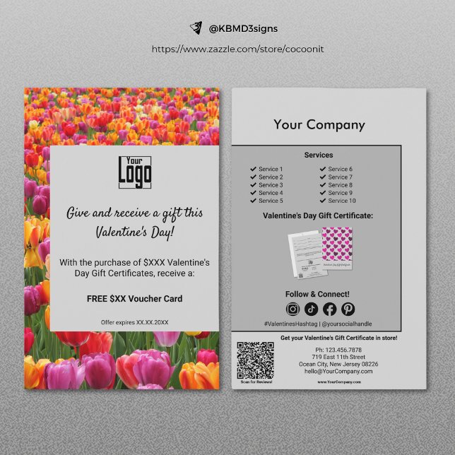 Flyer Promoción de certificado de regalo de El día de Sa (Floral Valentine's Day Gift Certificate Promotion Flyer)