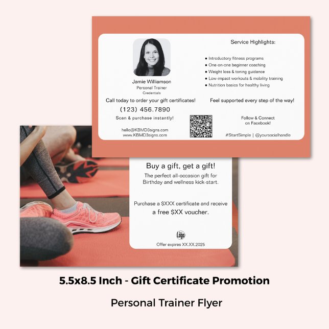 Flyer Promoción de certificado de regalo de fitness para (5.5x8.5 Inch, All-Occasion Fitness Gift Certificate Promotion Flyer)