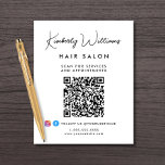 Flyer Promoción de código QR de script de firma comercia<br><div class="desc">Folleto promocional de moda para su negocio presentando su nombre en un guión elegante de firma y tipo de negocio a continuación en una tipografía sencilla y moderna. Ingresa tu dirección de sitio web para crear un código QR para que clientes y clientes busquen citas, productos, servicios, horas, etc. Añade...</div>