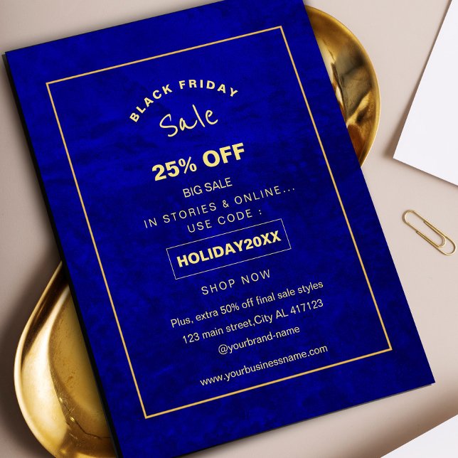Flyer Promoción de la venta de vacaciones Royal Blue Scr (Get ready to save big this Black Friday with our bold royal blue scratch sale flyer #bluegold #chic)