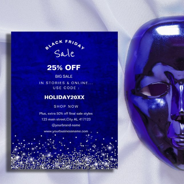 Flyer Promoción de la venta de vacaciones Royal Blue Scr (Get ready to save big this Black Friday with our bold royal blue scratch sale flyer #zazzlemade#faux)