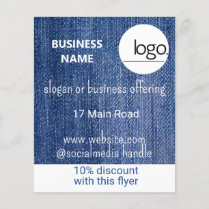 FLYER PROMOCIÓN DE MARKETING DE NEGOCIOS BLUE DENIM LOGO