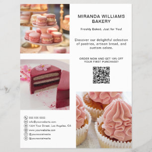 Flyer Promoción de Panadería Foto Redes Sociales QR Blan