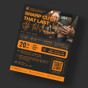 Flyer Promoción elegante de Barbería Orange Black