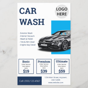 Flyer Promoción Empresarial Azul de Detallado Automotriz