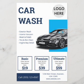 Flyer Promoción Empresarial Azul de Detallado Automotriz