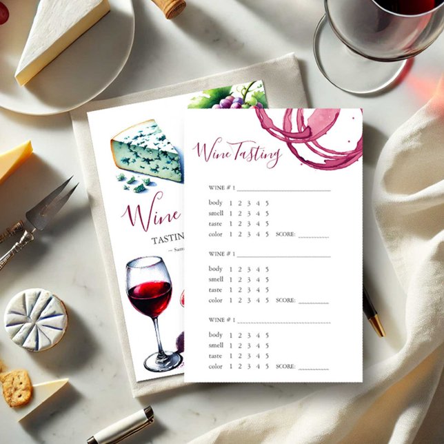 Flyer Puntuación de evaluación de vinos (Wine tasting scorecard features watercolor illustrations and a unique design by Victoria Grigaliunas)