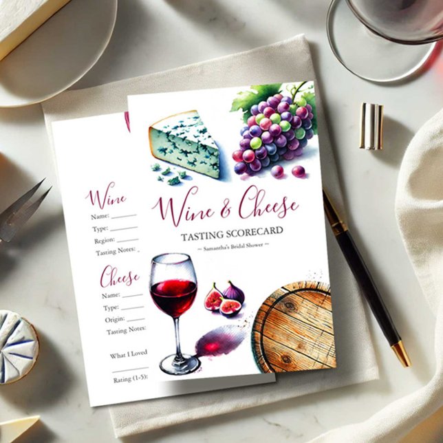 Flyer Puntuación de evaluación de vinos (Wine tasting scorecard features cute watercolor charcuterie theme by Victoria Grigaliunas )