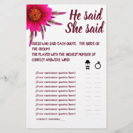 FLYER PURPLE FLOWER DIJO QUE DIJO TARJETA DE JUEGO DE DU