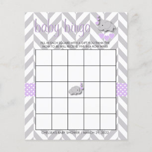 Flyer Purple & Gray Elephant Baby Shower - Bingo