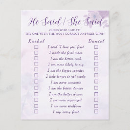 Flyer Purple He Said She Said Bridal Shower Game