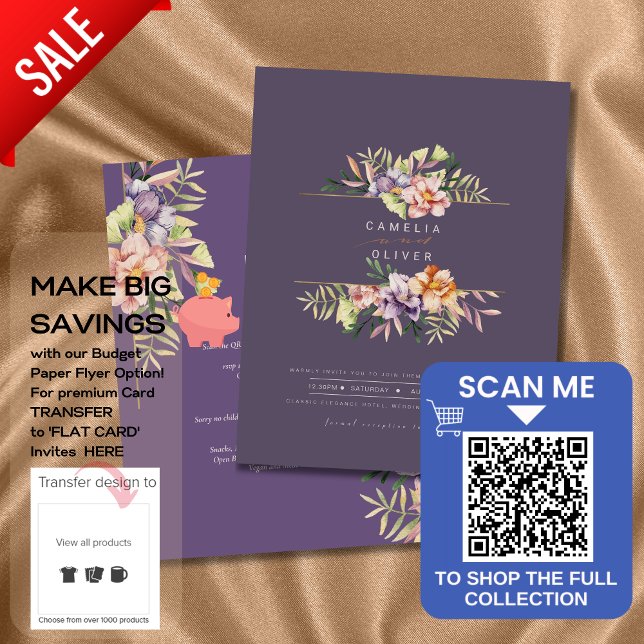 Flyer Purple Peach Summer Floral Wedding Invitar código  (Subido por el creador)
