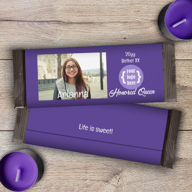 Flyer Púrpura personalizada DIY Photo Candy Bar Wrapper (purple personalized candy bar wrapper, job's daughters girls club youth organization chocolate label)