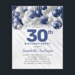 Flyer Purpurina barato de globo Blue Silver 30 cumpleaño<br><div class="desc">Purpurina de globo de plata azul de la Marina de Glam moderna se esparce a cualquier edad Invitación de cumpleaños</div>