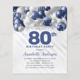 Flyer Purpurina barato de globo Blue Silver 80 cumpleaño