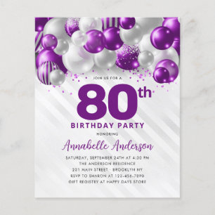 Flyer Purpurina barato de globo de plata morada 80 cumpl