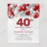 Flyer Purpurina barato de globo de plata roja 40 cumplea<br><div class="desc">Glam moderno Borgoña Purpurina de globo de plata roja esparce cualquier edad Invitación de cumpleaños</div>