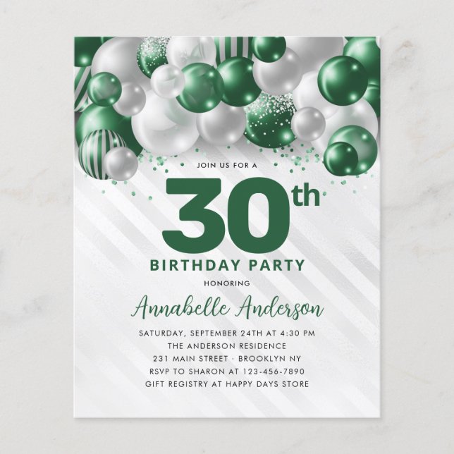 Flyer Purpurina barato Glam Green Silver Balloon (Frente)