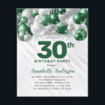 Flyer Purpurina barato Glam Green Silver Balloon<br><div class="desc">Purpurina de globo Glam Emerald Green Balloon Sparkle a cualquier edad Invitación de cumpleaños</div>