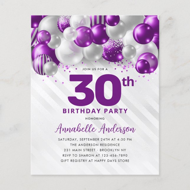 Flyer Purpurina barato Glam Purple Silver Balloon (Frente)