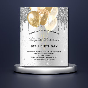 Flyer Purpurina de globos de oro plateado de la fiesta d