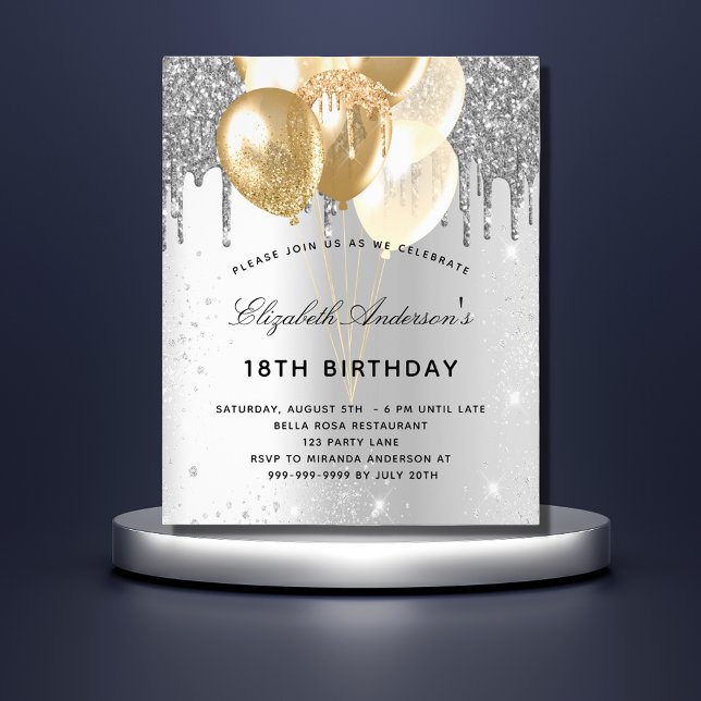 Flyer Purpurina de globos de oro plateado de la fiesta d (Subido por el creador)