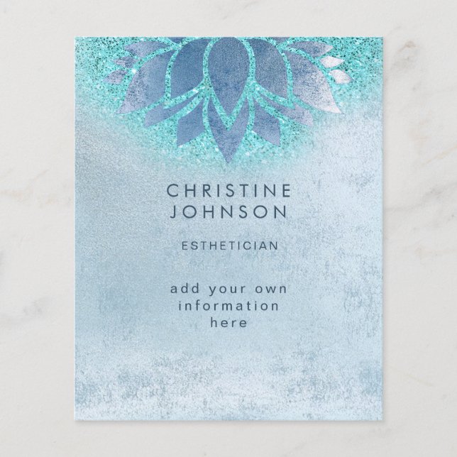 Flyer purpurina de imitación verde azulada azul estético (Frente)