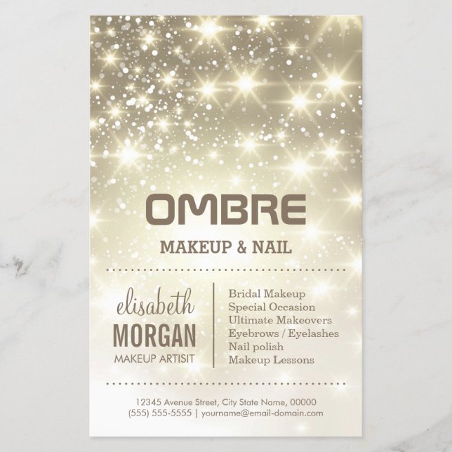 Flyer Purpurina de oro brillante esparce salón de bellez (Frente)