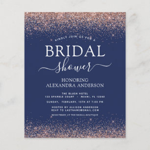 Flyer Purpurina de oro de la Marina Azul Rosa Bridal