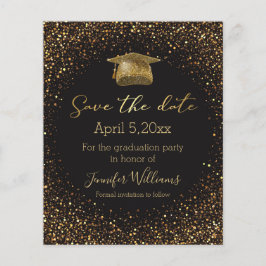 Flyer purpurina de oro graduación negra salva la fecha