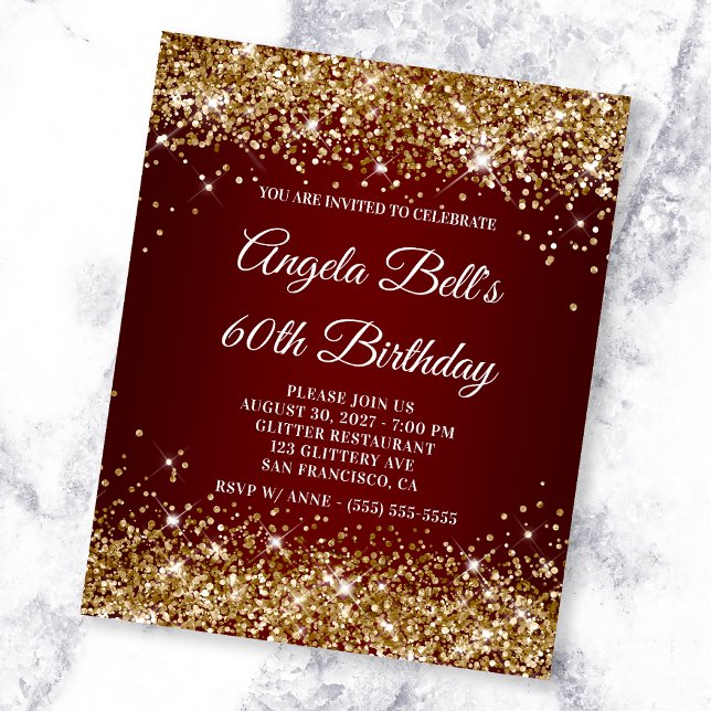 Flyer Purpurina de oro Invitación de cumpleaños 60 Ombre (Subido por el creador)