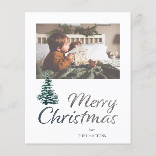 Flyer Purpurina de plata y árbol de navidad con presupue (Frente)